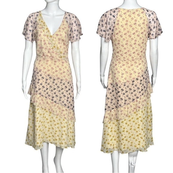 Joie Orita Silk Colorful Floral Print Flutter Sleeve V Neck Midi Dress Size 6 - Picture 10 of 15